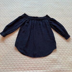 Polo Ralph Lauren Women’s Linen Peasant Top Sz XS Smocked Off The Shoulder Blue